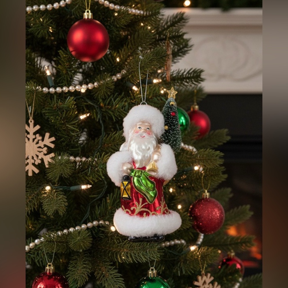 Santa Ornament with Tree Christmas Decoration Holiday Decor Gift